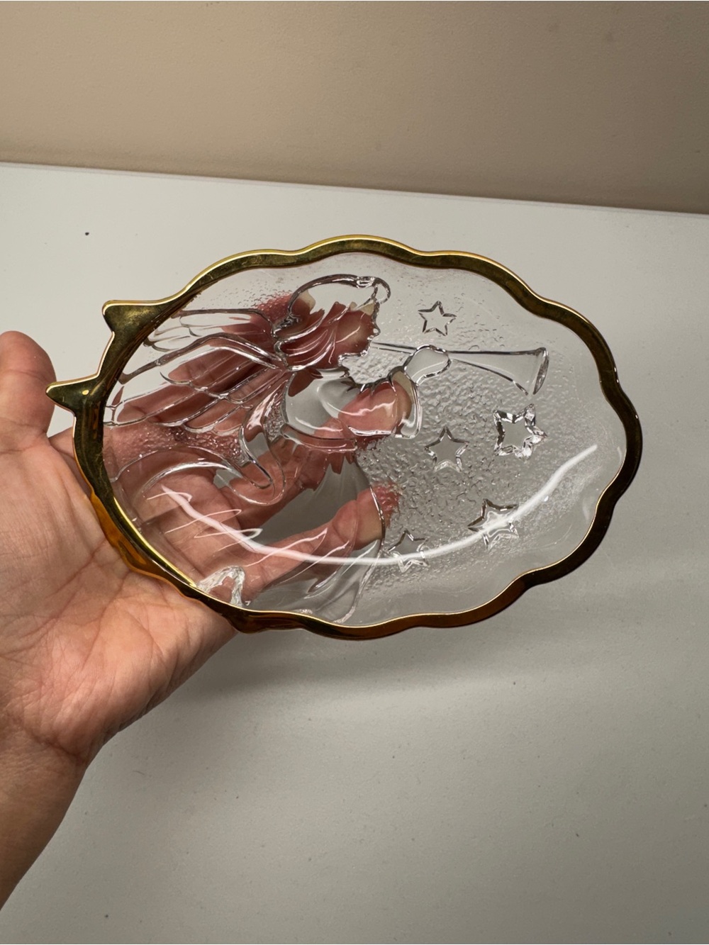 Mikasa Glass Angel Trinket Dish with Gold Rim - Clear